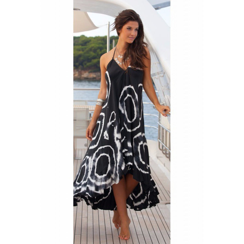 Damen Maxikleid Asymmetrischer Saum Trendiges Muster