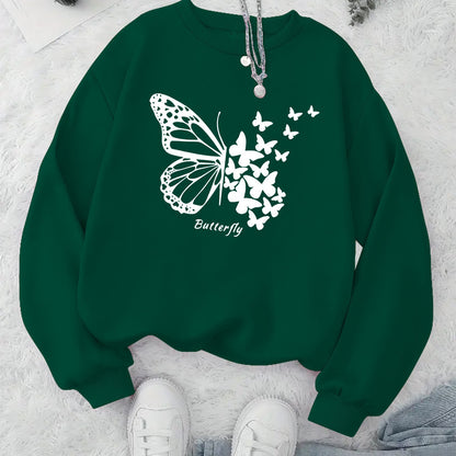 Damen Sweatshirt Schmetterlingsmotiv Lässig Grün