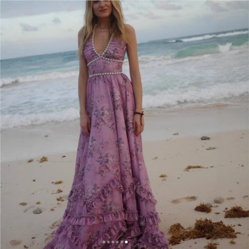 Damen Maxikleid Rüschen schimmernder Stoff Norvielle