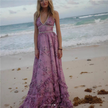 Damen Maxikleid Rüschen schimmernder Stoff Norvielle