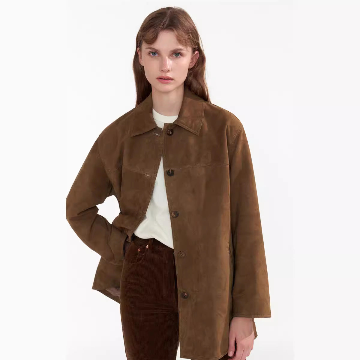 Damen Wildlederjacke Button-Verschluss