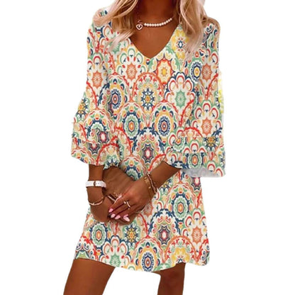 Damen Boho-Kleid Weites Rüschenkleid Norvielle