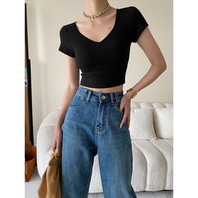 Damen Crop- Kurzärmelig V-Ausschnitt Norvielle - Norvielle