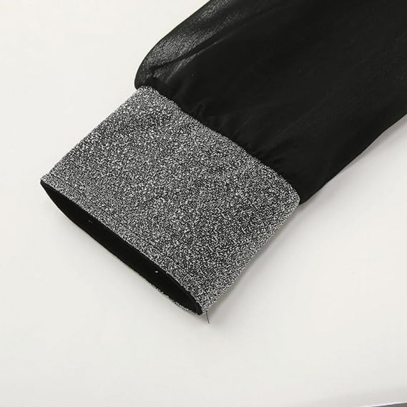 Damenkleid V-Ausschnitt Transparente Ärmel Norvielle