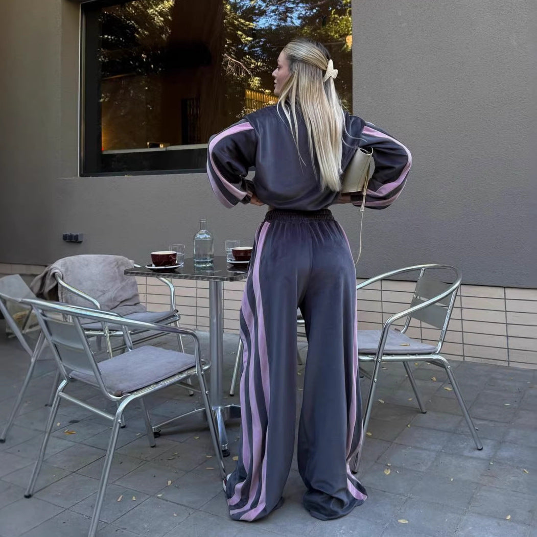 Damen Velours-Jogginganzug Sportlich Elastisch