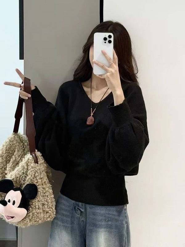 Damen Pullover V-Ausschnitt Bindegürtel Norvielle