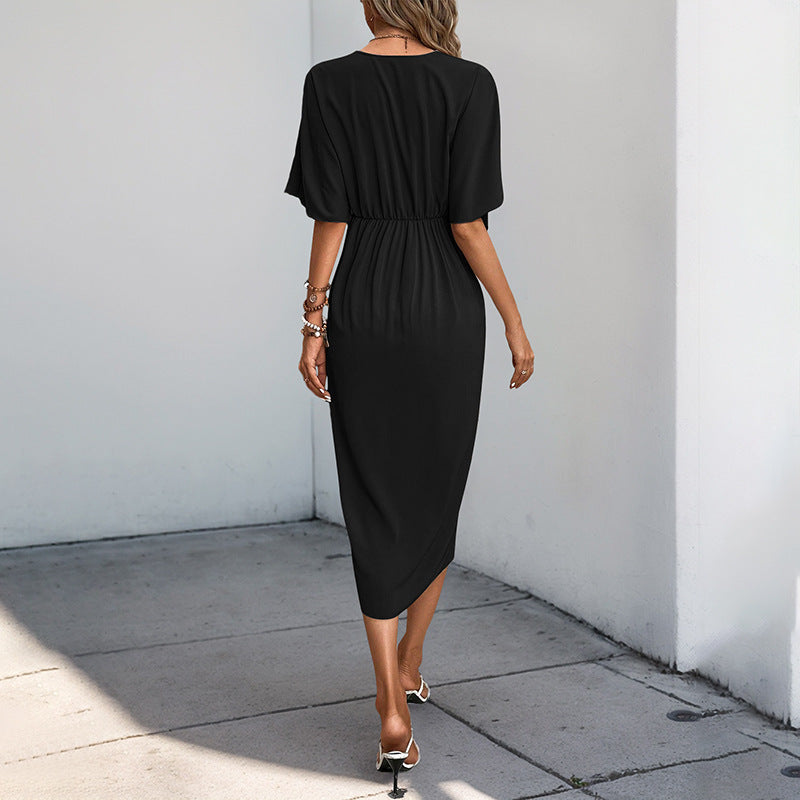 Damen Wickelkleid Midi Blütenraffung Norvielle