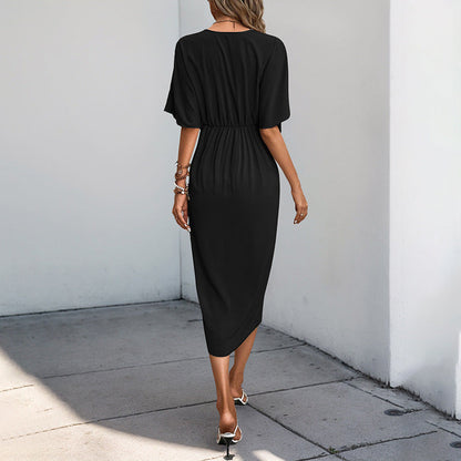 Damen Wickelkleid Midi Blütenraffung Norvielle