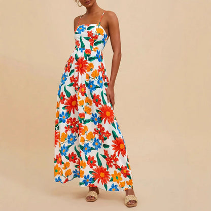 Damen Maxikleid Bunt Blumenmuster Verstellbare Träger - Norvielle