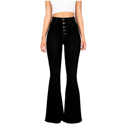 Damen Highwaist Flare Jeans Dekorative Knöpfe Norvielle