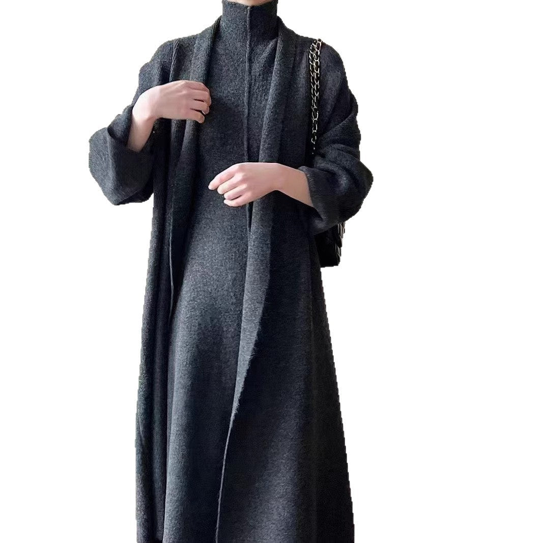 Damen Strickkleid Stehkragen Dekorative Ärmel Norvielle