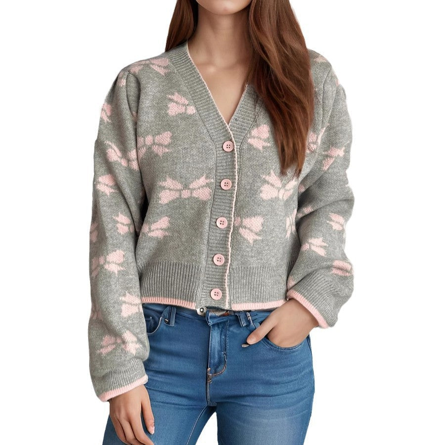 Damen Strickjacke Kuschelig Dekoratives Motiv Knopfleiste Norvielle