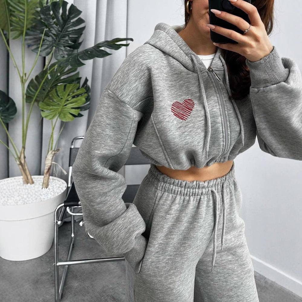 Damen Sportliches Hoodie-Set mit lockerer Hose Cropped - Norvielle