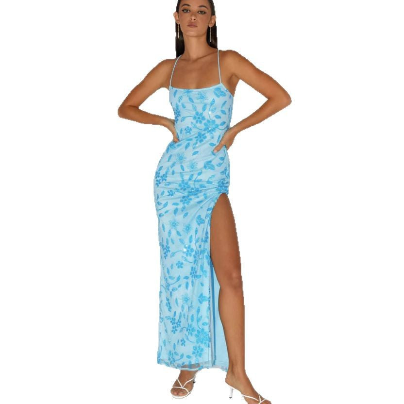 Damen Maxikleid Florales Design Rückenausschnitt