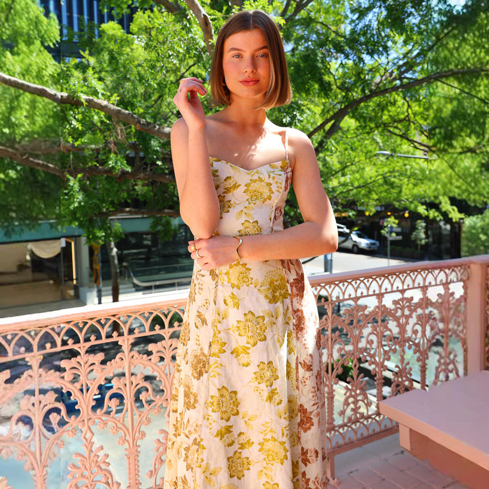 Damen Maxikleid Sommer florales Design Spaghettiträger Norvielle
