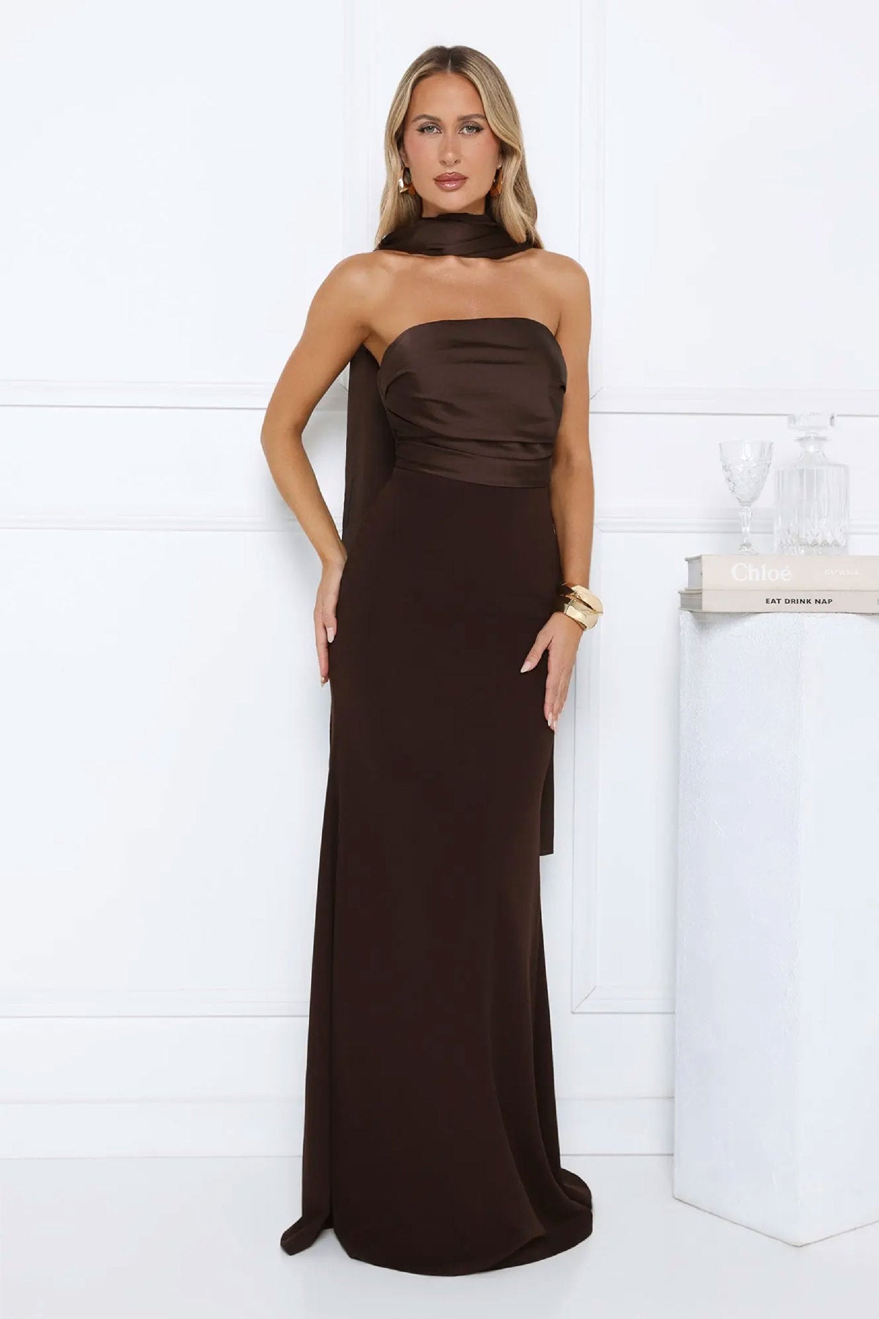 Damen Abendkleid Schulterfrei Fließend Norvielle