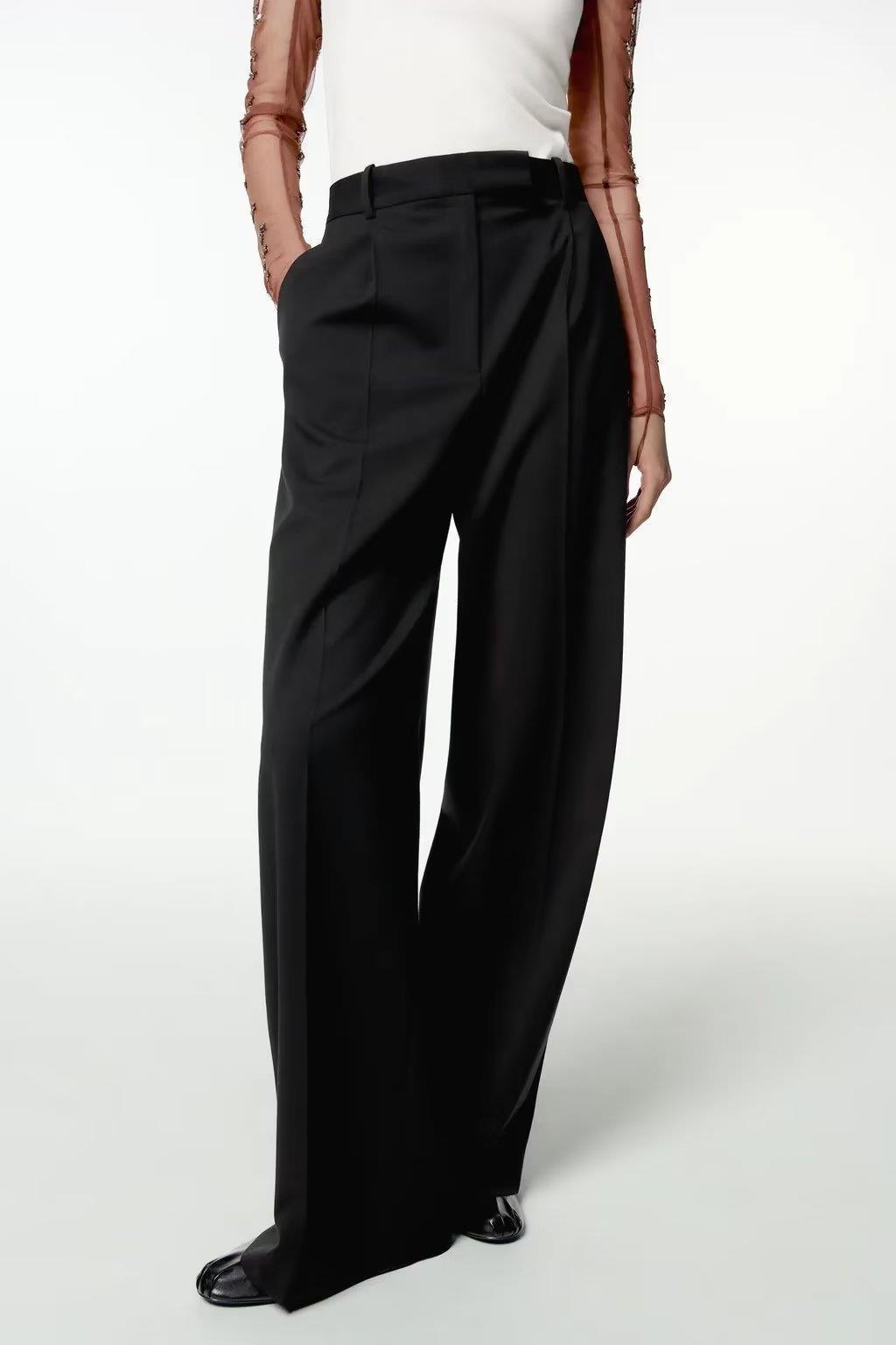 Elegante Damen High-Waist-Hose Wide-Leg klassischer Schnitt