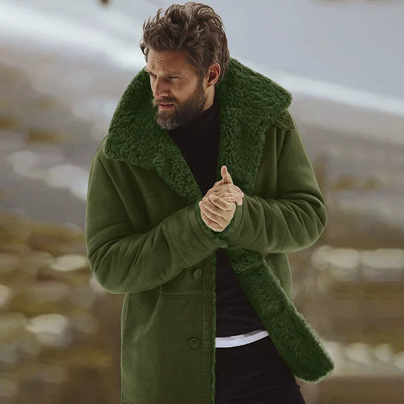 Herren Mantel Shearling Kragen Fleece gefüttert Schwarz - Norvielle