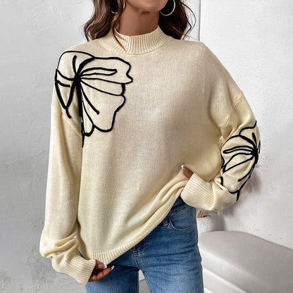 Damen Strickpullover Florales Design Hochkragen - Norvielle