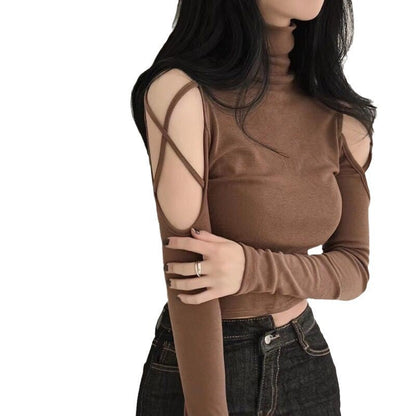 Damen Langarmshirt mit Cut-Outs und Rippdetails