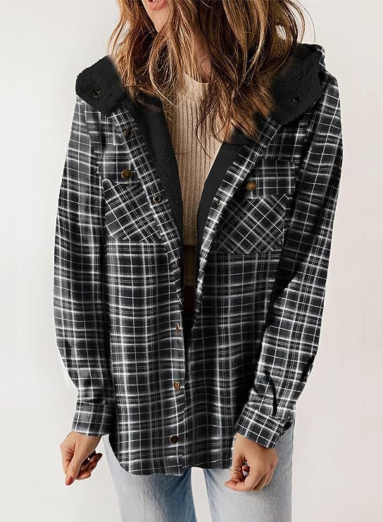 Damen Flanelljacke Gefütterte Kapuze Norvielle