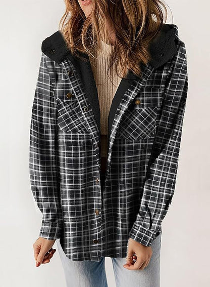 Damen Flanelljacke Gefütterte Kapuze Norvielle