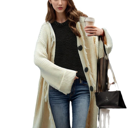 Damen Grobstrick-Cardigan mit Fransen und Knöpfen Norvielle