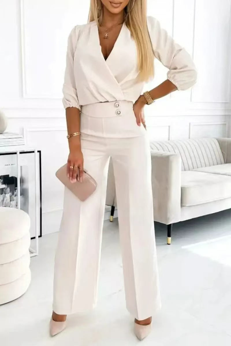 Damen Jumpsuit Wickeloberteil Hochtailliert Norvielle