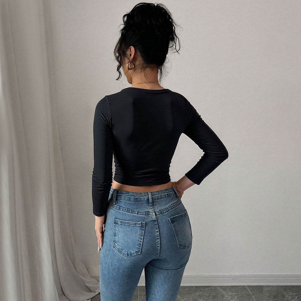 Damen Crop- Langarm Norvielle mit Zierknoten