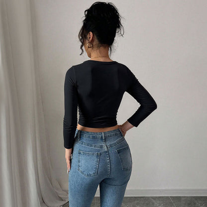 Damen Crop- Langarm Norvielle mit Zierknoten
