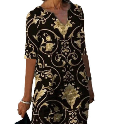 Damen V-Ausschnitt Kleid Floralmuster Kurzärmelig Norvielle