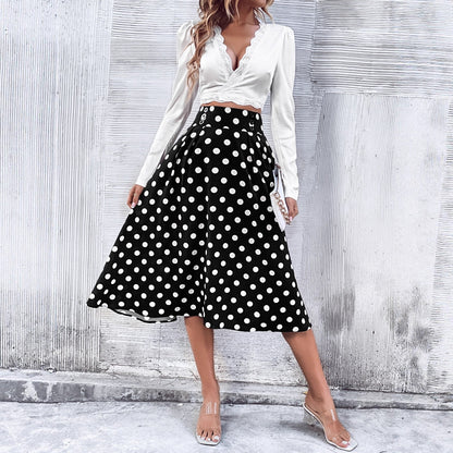 Damen Midirock Punkte-Design Hochtailliert