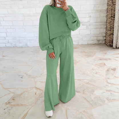 Damen Sport-Set Cropped Sweatshirt und weite Hose Norvielle - Norvielle