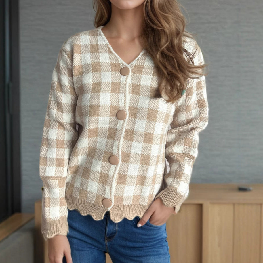 Damen Strickjacke Kontrastmuster Knöpfe Norvielle