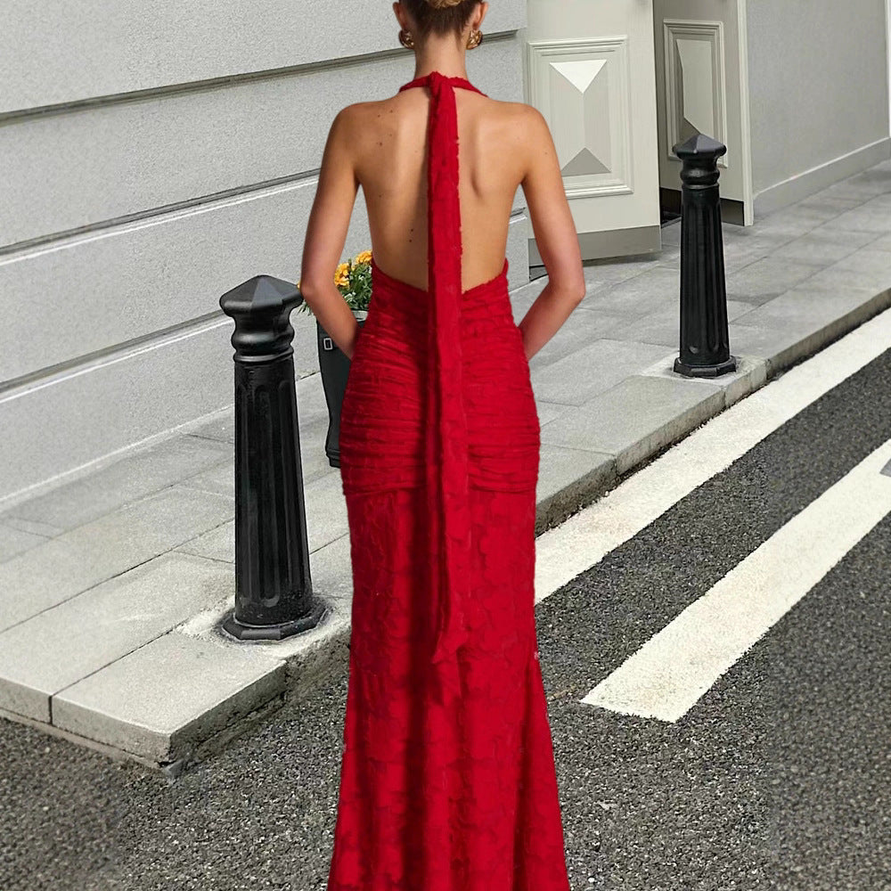 Damen Maxikleid mit V-Ausschnitt Gerafftes Design Norvielle