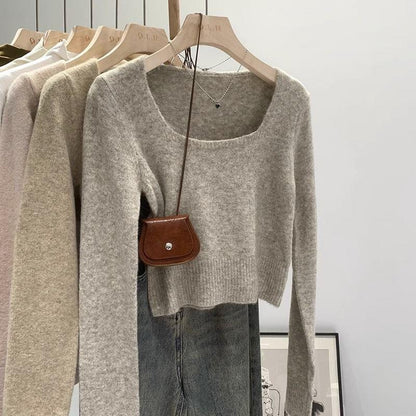 Damen Kurzpullover Quadrat-Ausschnitt Feinestricks Norvielle