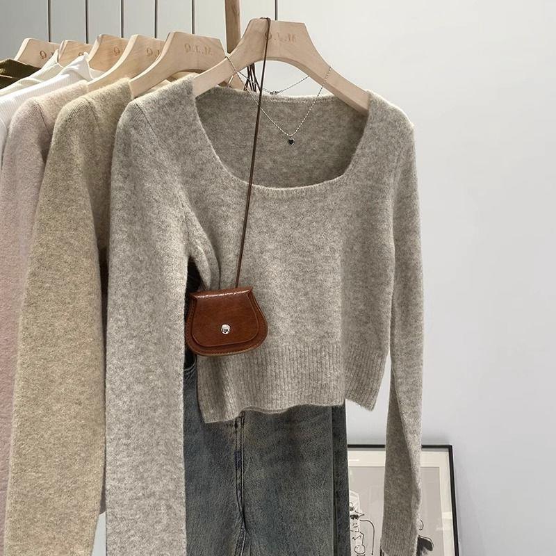 Damen Pullover Rundhals Feinestruktur Beige