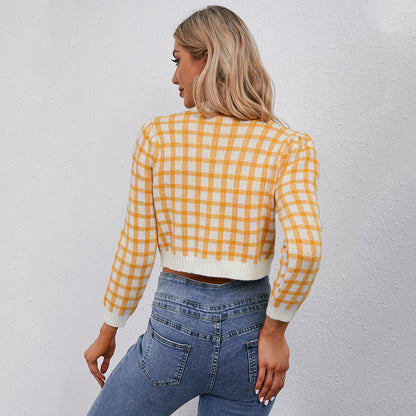 Damen Strickcardigan Karo Norvielle Weich Grün