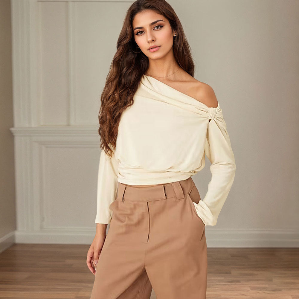 Damen Off-Shoulder Drapiertes Design Raffung - Norvielle