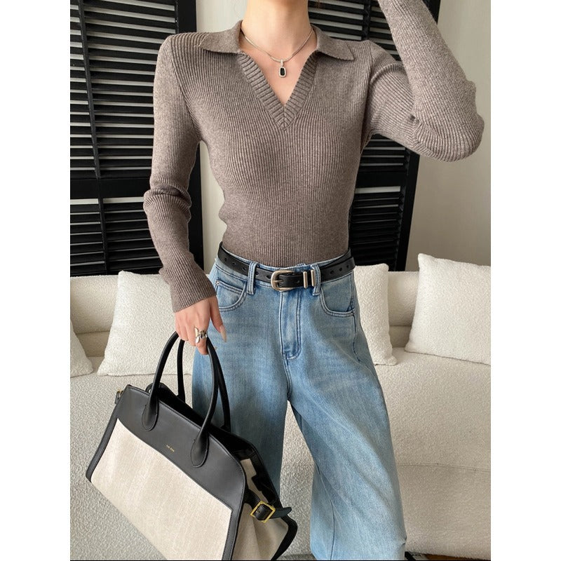 Damen Langarmshirt V-Ausschnitt Feinripp Norvielle - Norvielle