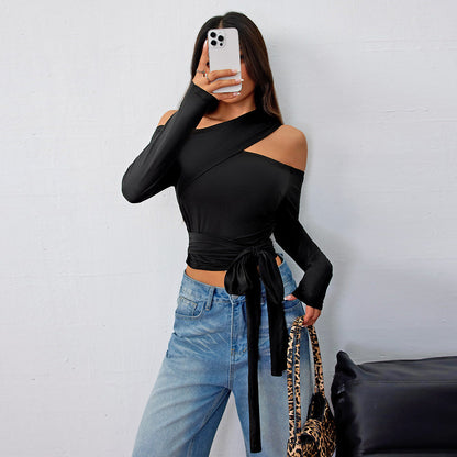 Damen Asymmetrisches Wickeloberteil mit Halter-Design und Raffung