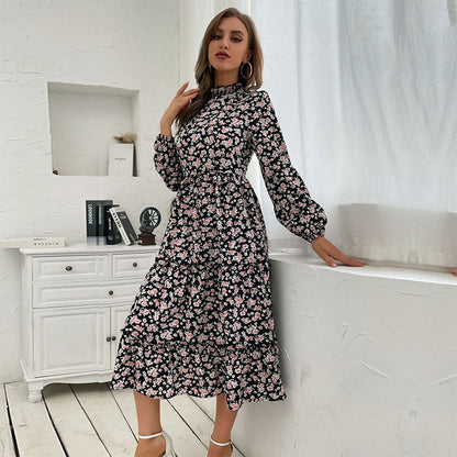 Damen Maxikleid Floralmuster Rüschen Elegant