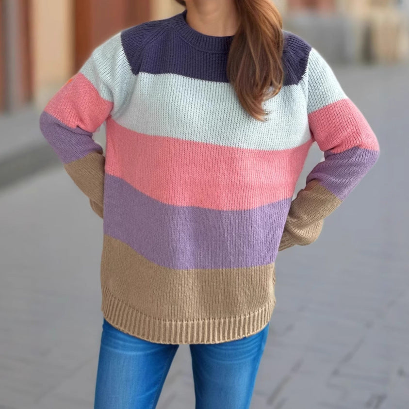 Damen Strickpullover Gestreift Bunt Lässiger Schnitt