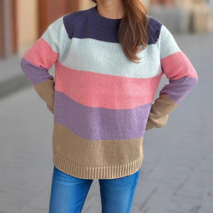 Damen Strickpullover Gestreift Bunt Lässiger Schnitt