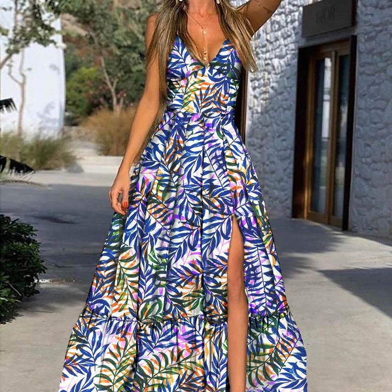 Damen Maxikleid Tropischer Druck Voluminöser Rock - Norvielle