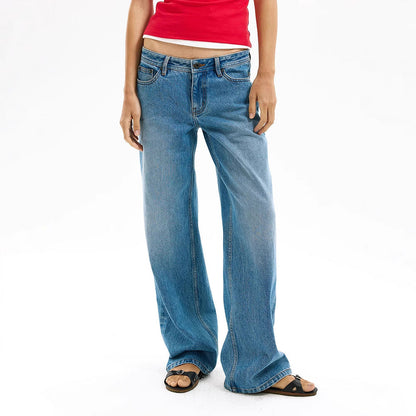 Damen Weite Denim-Jeans Lässiger Schnitt Blau - Norvielle