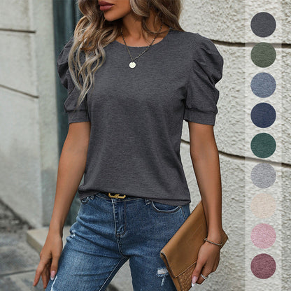 Damen T-Shirt Puffärmel Rundhalsausschnitt Norvielle - Norvielle