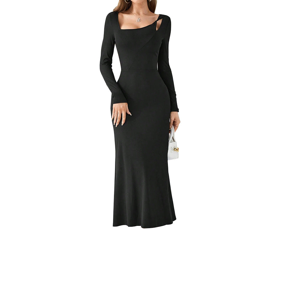 Damen Maxikleid Asymmetrischer Ausschnitt Cut-Out-Details