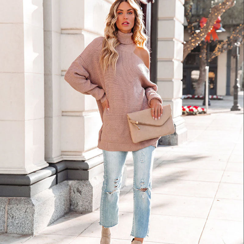 Damen Pullover Offene Schulter Hochkragen Norvielle - Norvielle