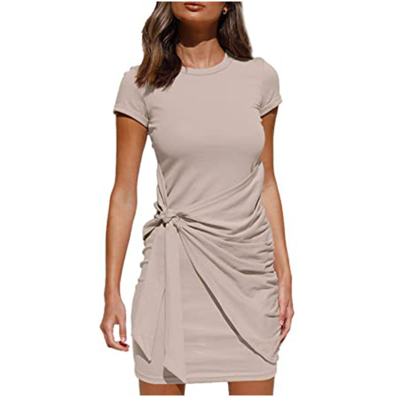 Damen Wickelkleid Kurzarm Raffung Knotendetail Norvielle
